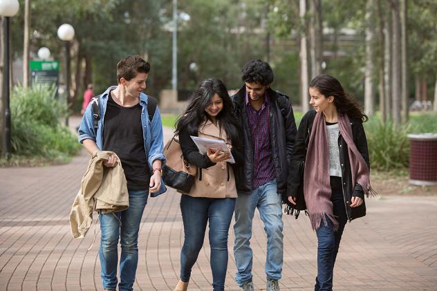 UOW College international students walking through campus